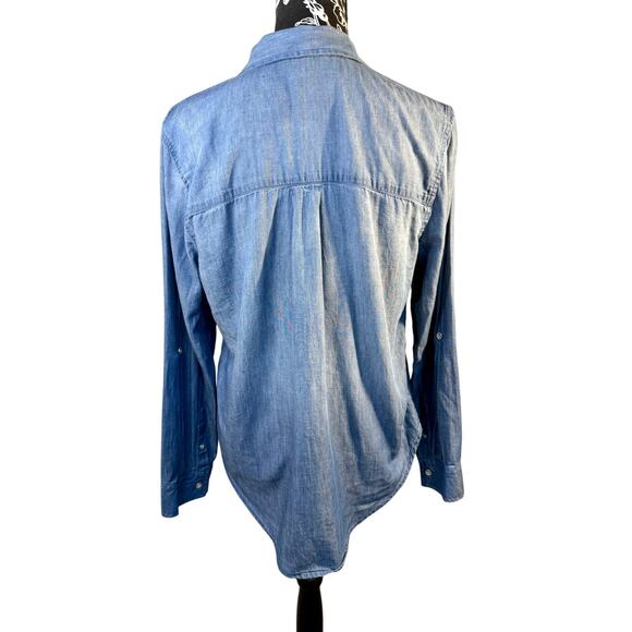 Caslon Button Down Chambrey Denim Long Sleeve Blouse Size S - Picture 2 of 5